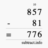 Calculate 857 minus 81 using long subtraction