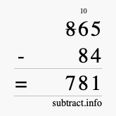 Calculate 865 minus 84 using long subtraction