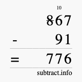 Calculate 867 minus 91 using long subtraction