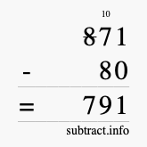 Calculate 871 minus 80 using long subtraction