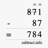 Calculate 871 minus 87 using long subtraction