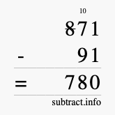 Calculate 871 minus 91 using long subtraction