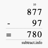 Calculate 877 minus 97 using long subtraction