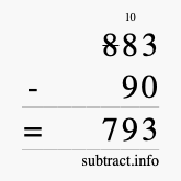 Calculate 883 minus 90 using long subtraction