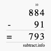 Calculate 884 minus 91 using long subtraction