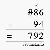 Calculate 886 minus 94 using long subtraction