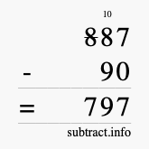 Calculate 887 minus 90 using long subtraction
