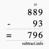 Calculate 889 minus 93 using long subtraction Calculate 889 minus 93 using long subtraction
