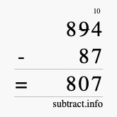 Calculate 894 minus 87 using long subtraction
