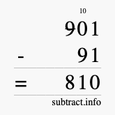 Calculate 901 minus 91 using long subtraction
