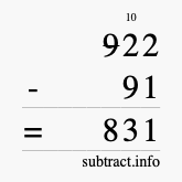 Calculate 922 minus 91 using long subtraction
