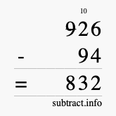 Calculate 926 minus 94 using long subtraction