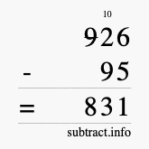 Calculate 926 minus 95 using long subtraction