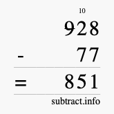 Calculate 928 minus 77 using long subtraction