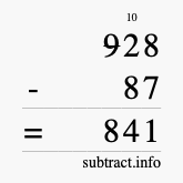 Calculate 928 minus 87 using long subtraction