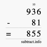 Calculate 936 minus 81 using long subtraction