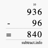 Calculate 936 minus 96 using long subtraction