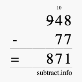Calculate 948 minus 77 using long subtraction