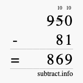 Calculate 950 minus 81 using long subtraction