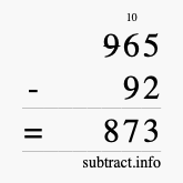 Calculate 965 minus 92 using long subtraction