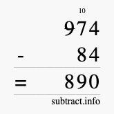 Calculate 974 minus 84 using long subtraction