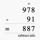 Calculate 978 minus 91 using long subtraction