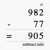 Calculate 982 minus 77 using long subtraction